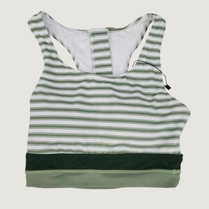 DIPINON Striped Racerback Zip Back Bikini Top Size XS Green White Padded Stretch